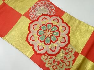 アンティーク　市松に華文模様織出し名古屋帯（材料）